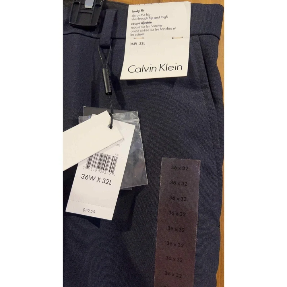 NWT Calvin Klein Dress Pants‎ Mens 36X32 Black Flat Front Straight Leg Pockets